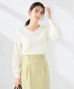 Вязаный свитер с V-образным вырезом и пышными рукавами, с возможностью стирки и защитой от УФ-излучения Avv, цвет White