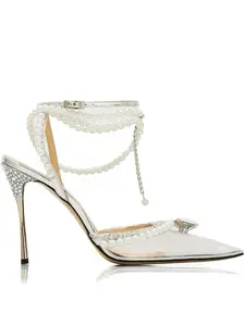 Туфли-лодочки Diamond of Elizabeth на каблуке 110 мм с отделкой жемчугом Mach & Mach, серебристый