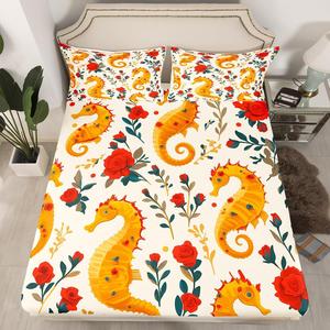 Erosebridal Детский комплект постельного белья с морскими животными и розами, Orange Red