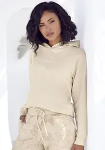 Толстовка LASCANA с тонким принтом спереди, костюм для отдыха, бежевый