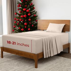 Mellanni Комплект постельного белья, 3 предмета, размер Twin (99x190 см), ультрамягкие охлаждающие простыни, устойчивые к смятию, выцветанию и пятнам, бежевый