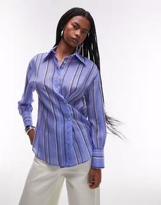 Рубашка Mango с асимметричными пуговицами в синюю полоску
