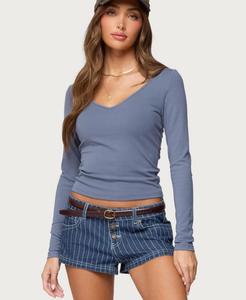 Женская ребристая футболка с длинными рукавами Moreen Edikted, Blue