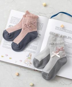 Детские носки для девочек (комплект из 2 пар) (с лентами/оборочками) Panpantutu, цвет Pink And Gray