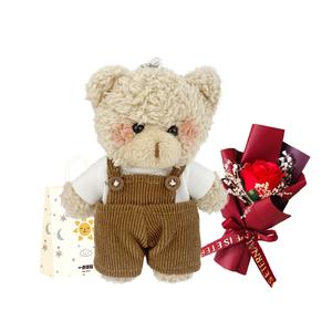 Очаровательные куклы-подвески Bib & Brace Bear Charm плюшевые, высота 12 см A little tide to play, Bib & Brace Bear Charm-Dark Coffee+Random Small Flower+Shopping Bag