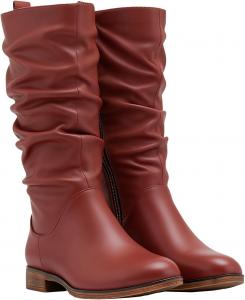 Женские сапоги MOOMMO средней длины, замшевые, с мягким голенищем, плоским каблуком, высокие сапоги на широкую икру, боковая молния, зимние сапоги, круглый носок, плоские, ретро, милые, удобные, повседневные, зимние, размеры 4-13 M US, Matte Red