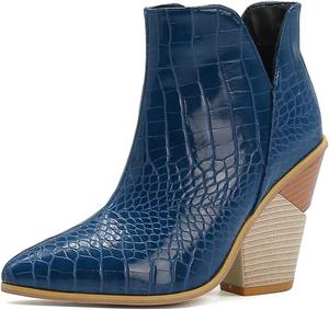 Женские ботильоны VOKLIN в западном стиле с заостренным носком, высокой массивной подошвой и высоким каблуком, короткие элегантные ботинки, Navy Blue-Velvet Lined