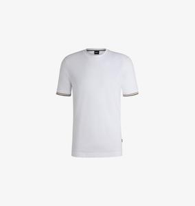 Футболка прямого кроя из хлопкового джерси с полосатой отделкой Boss, белый