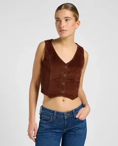 Женский короткий жилет с V-образным вырезом и застежкой на пуговицы Lee, коричневый