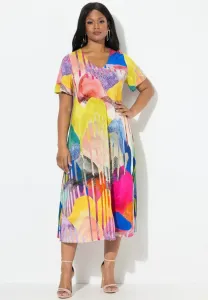 Платье на каждый день с короткими рукавами и v-образным вырезом. Ulla Popken, Magenta