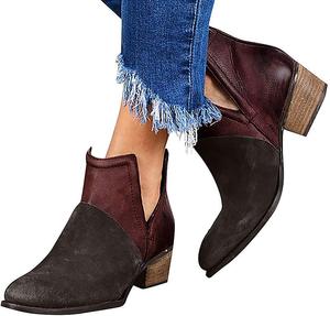 Женские ботильоны ZBYY с низким каблуком, вырезом V, заостренным носком, массивным каблуком, короткие западные ботинки, Wine