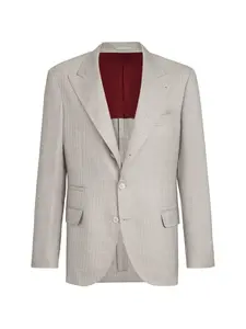 Деконструированный пиджак с шевронным узором из кашемира и шелка с остроконечными лацканами Brunello Cucinelli, серый