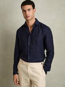 Рубашка Ruban из льна с пуговицами по всей длине Reiss, Navy