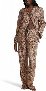 Victoria's Secret пижамный комплект из сатина, рубашка на пуговицах с длинным рукавом и брюки, женская одежда для сна (XS-XXL), Marzipan Leopard
