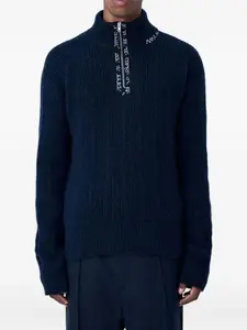 Ребристый свитер с вышитым логотипом Marni, синий