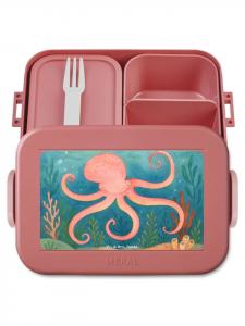 Mr. & Mrs. Panda Ланчбокс с изображением кальмара, без надписи, пастельно-красного цвета