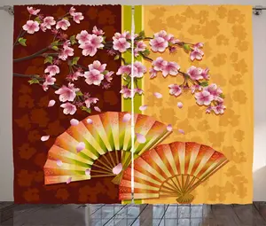 Штора ABAKUHAUS Floral Rustic, с цветками сакуры в азиатском стиле, присборенная штора для спальни с петлями и крючками, 280 x 225 см, нежно-розовый, бархатцы, бордо, красный Abakuhaus