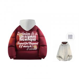 Пуховик Unisex с воротником стойкой утепленный HUANQIU, burgundy (with plaid sweatshirt)