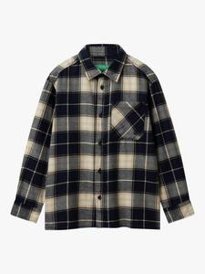 Детская хлопковая рубашка с длинными рукавами в клетку Benetton, Black/Multi