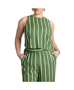 Женская укороченная майка большого размера из льняной смеси, свободного кроя, с вырезом-лодочкой ELOQUII, Willow bough stripe