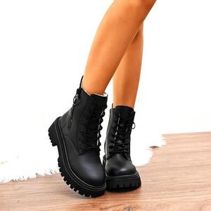 Женские зимние ботинки с подкладкой из флиса, утепленные, на щиколотку, с молнией, модные, на шнуровке, с платформой, с круглым носком Generic, Black