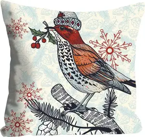 Декоративная подушка Queence "Вилли", с разноцветной птичкой в ​​шляпке, чехол без наполнения, 1 шт 40х40 см, цвет bunt + bedruckt