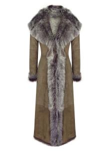 Длинное пальто с капюшоном из замши Toscana на овчине TruClothing, Taupe