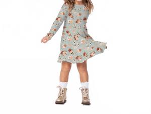 Платье-трапеция с длинными рукавами и карманами, цвет алоэ вера, осенний цветочный Kickee, Aloe Fall Floral