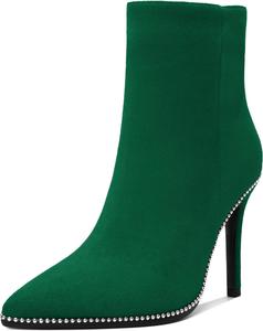 Женские ботильоны AUMOTED с заостренным носком, высокие каблуки-стилет, короткие ботинки с бусинами и молнией, каблук 3,7 дюйма, осенне-зимние нарядные женские ботинки