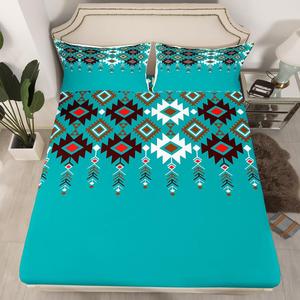 Erosebridal Комплект постельного белья Aztec Western с этническим геометрическим принтом в бирюзовых тонах, Brown Teal