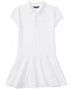 Платье-поло из хлопковой сетки с короткими рукавами для больших девочек Polo Ralph Lauren, белый