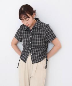 Блузка в клетку с боковыми лентами