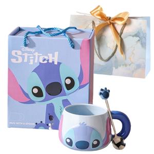 Креативная пара фарфоровых кружек, практичная кофейная кружка, женская кружка для воды Disney, Lilo & Stitch+Shopping Bag