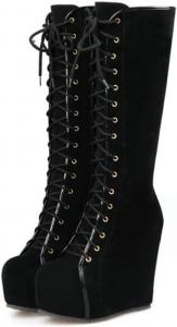 Эмо сапоги до колена на танкетке, милые Y2K, кавайные, лолита, гранж, рейв, гот, панк, рок, альтернативная мода, мода 2000-х, эмо-мода, японская мода, эстетический стиль для готических девушек, альтернативных девушек, e-girls, женщин LokoLucx, Black