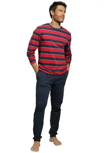 Пижама H.I.S (2 шт., 1 шт.), с искусно украшенным верхом в полоску, синий