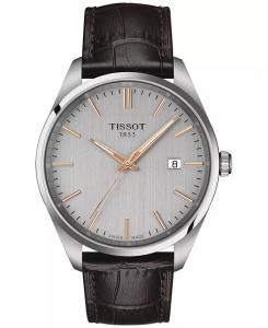 Мужские часы Swiss PR 100 с коричневым кожаным ремешком, 40 мм Tissot, серебро