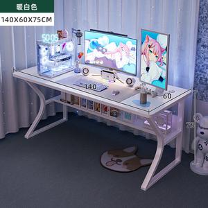 Игровой стол Zhenyanxuan White 140x6 см, компьютерный стол для офиса, письменный стол для спальни с полкой и C-образными ножками, белый