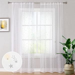 Шторы WOLTU с люверсами, вуаль льняная полупрозрачная современная, 135x225см кремового цвета BTTO, белый