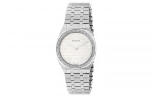 GUCCI Наручные часы 25H, кварцевый механизм, браслет из нержавеющей стали, 30 мм, белый циферблат, женские, водонепроницаемость 30 м