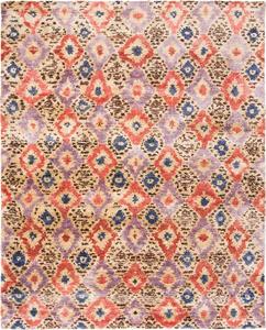 Ковер SAFAVIEH, 244 x 305 см, - коллекция Luxor - большой - Purple & Rust, ручная вязка из бананового шелка, узор Ikat, идеально для гостиной, спальни, офиса, столовой (LUX161A)