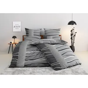 Моё домашнее постельное белье» Рену в размерах. 135x200 или 155x220 см", постельное белье из хлопка, графичное постельное белье с волнистым рисунком My Home, серый