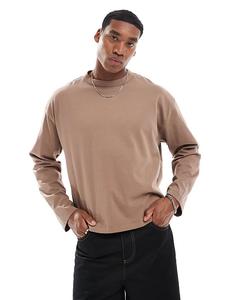 Футболка свободного кроя ASOS DESIGN плотного кроя с длинными рукавами коричневого цвета
