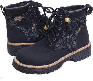 Женские ботинки с цветочным узором, толстой подошвой, боевого стиля, модные повседневные шнурованные ботильоны с круглым носком, платформой, толстым каблуком и короткие Dr.GGQ, Black Out