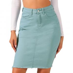 Джинсовая юбка для женщин, повседневные рваные джинсовые юбки длиной до колена ALLEGRA K, цвет Dusty Blue