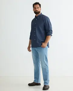 Мужская рубашка с длинным рукавом большого размера из поплина с микро-принтом и шанбрей с классическим узором Dustin, темно-синий