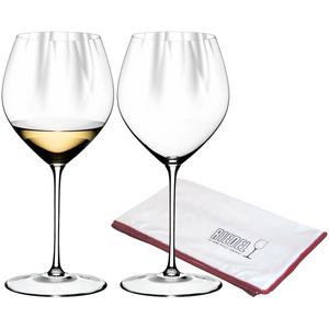 RIEDEL КОМПАНИЯ ПО ПРОИЗВОДСТВУ БОКАЛОВ ДЛЯ ВИНА Бокал для белого вина Chardonnay, включая ткань для полировки, Performance 727 мл, набор из 2 шт., прозрачный Riedel The Wine Glass Company, прозрачный
