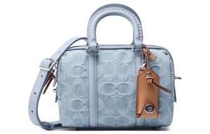 Сумка через плечо Boston из рубиновой ткани с кожаными вставками маленького размера для женщин синий COACH