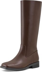 Женские сапоги до колена Shoe'N Tale, с блок-каблуком, низким каблуком, эластичные, с квадратным носком, на боковой молнии, для осени и зимы, модные, удобные сапоги, Braun Pu