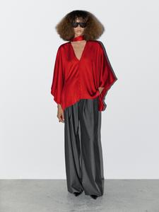 Струящаяся блузка с V-образным вырезом - студия Massimo Dutti, красный