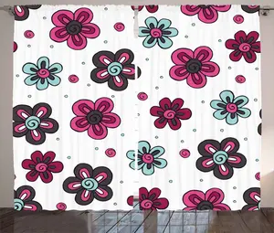 Штора ABAKUHAUS с цветочным рисунком в деревенском стиле, бутоны роз, для детей/девочек, универсальная, с петлями и крючками, для гостиной, 280 x 175 см, цвет: пурпурный, серый, светло-голубой Abakuhaus